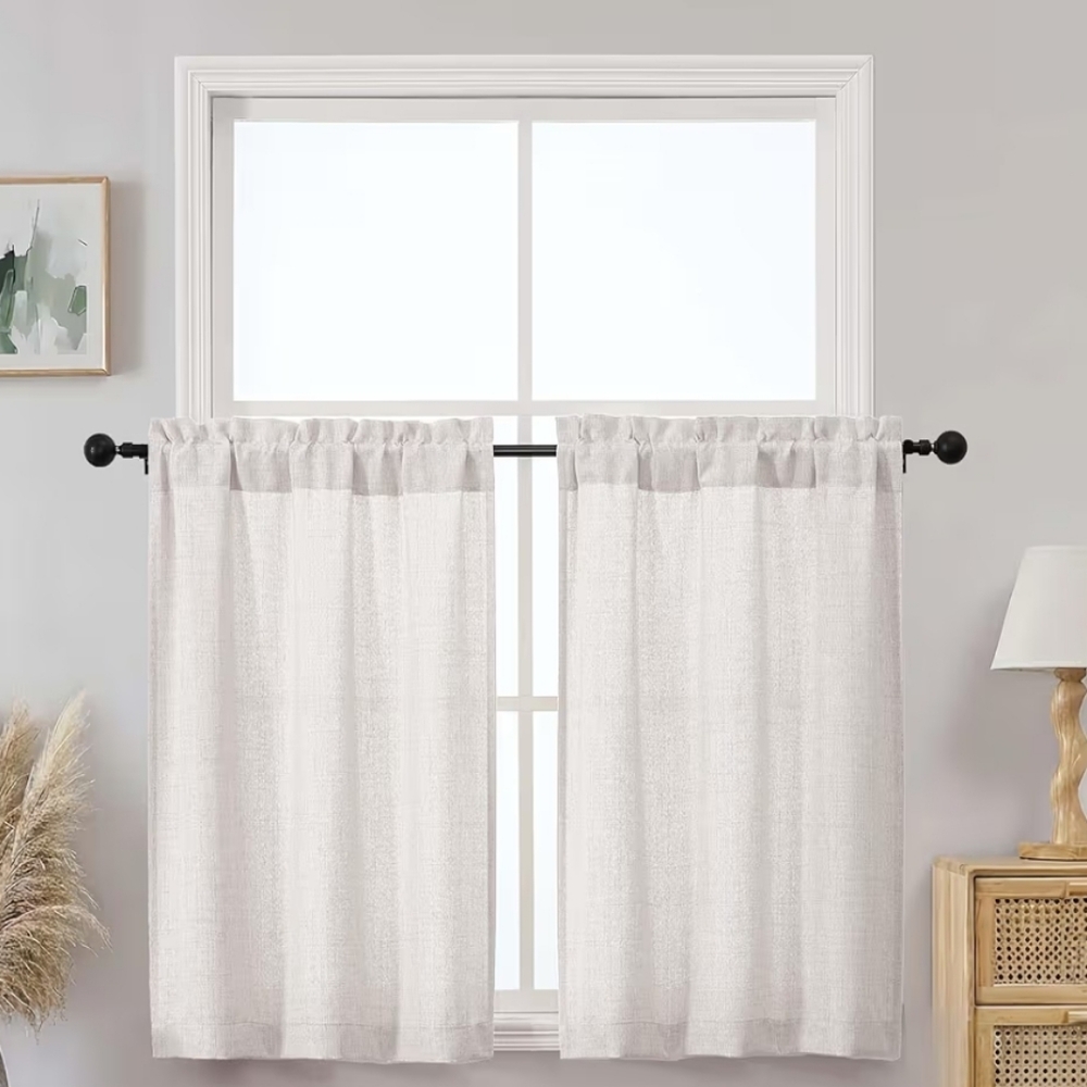 Neutral Linen-Look Kitchen Curtain Tier Pair